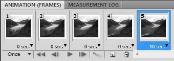 Now you should see five frames in the Animations window: Click on the little arrow on each frame and change it to 0.