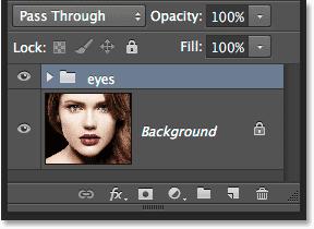 Placing the layers inside a group will allow us to complete our effect by applying a single adjustment layer to both "eye" layers at once: The
