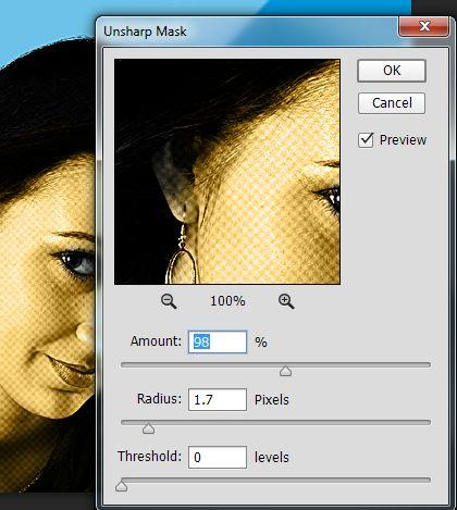tofilter > Sharpen Unsharp Mask and using the settings shown below.