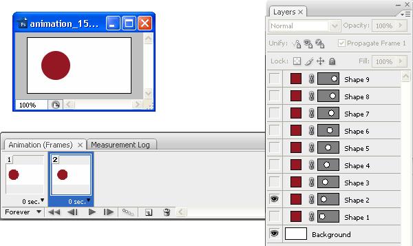 You should see something like this: The first frame still shows only the first shape layer while the second frame now