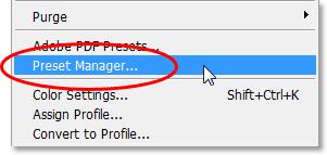 Edit menu at the top of the screen and choosing Preset Manager... from the list. Photoshop Shapes: Got to Edit > Preset Manager.
