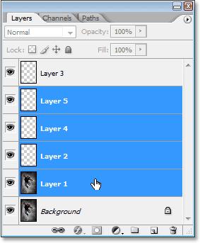 Select Multiple Layers (Photoshop CS2 and higher) This is where most people who upgrade to Photoshop CS2 (or CS3) from earlier versions of Photoshop get confused, since the old familiar link column