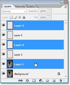 To select multiple layers that are not directly above or below each other, hold down your Ctrl (Win) / Command (Mac) key and click on each layer you want to select:.