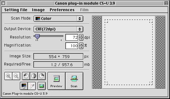 Open the [File] menu, select [Acquire] and [CanonPI CS-U 3.9.0...]. The Plug-in Module CS-U control panel will display. Caution Plug-in Module CS-U is not a stand-alone application program.