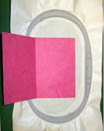 9". Read and follow the Guidelines for Stitching on Paper on Page 1. Fold paper in half to measure 6 ½" x 4 ½" for card. Hoop piece of Stabil-Stick Cut-Away Stabilizer with paper side up.