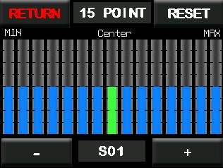 15 Point Servo Matching Return Takes you back to the previous screen. Reset Resets the sub trim values back to default.