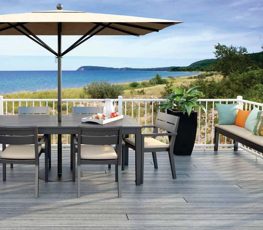 GET THIS LOOK Deckorators Vista Ashwood decking with textured white ALX Classic Railing and textured white Estate balusters COMPATIBLE BALUSTERS FOR ALX CLASSIC Classic Estate Twist Ellipse Scenic
