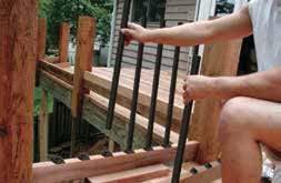 In-Line railing Step 4: Place the bottom rail (2x4) on 1-½" blocks (2x4 scrap material works best) and attach to the post.
