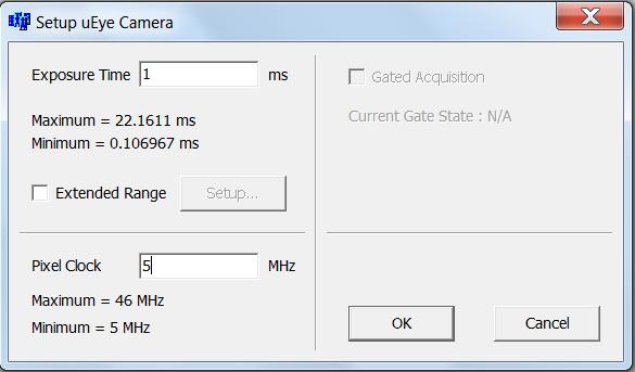 Setting Exposure 1. In Radiance Mode, select Live Preview from the Data Window Tool Bar. 2. Set exposure time to 1 ms and Pixel Clock to 5 MHz as a starting point Data Exposure Time.