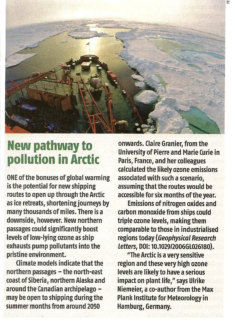 Wild Card Issue 2 ~ Arctic Ship Emissions & Uncertain Regulation New northern passages could significantly boost levels of low-lying ozone as ship exhausts pump pollutants into the pristine