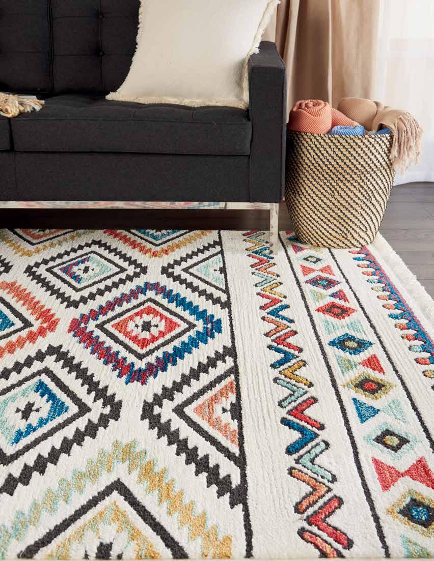 SHOWN NAV06 WHITE NAVAJO COLLECTION Native American textile designs bring tribal rug décor home with the exciting Navajo Collection of