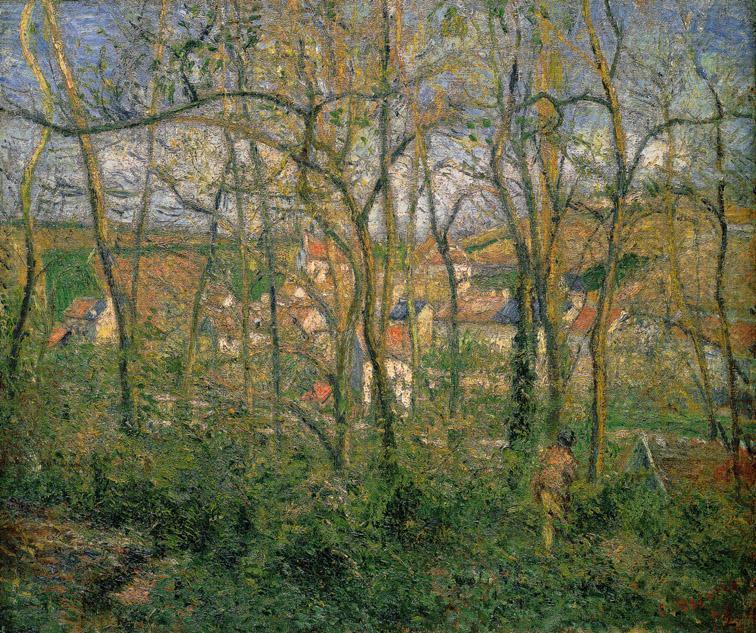 Artist: Camille Pissarro Title: Wooded Landscape at L hermitage, Pontoise Medium: Oil on canvas Size: 18 5 16 X 22 1 16" (46.