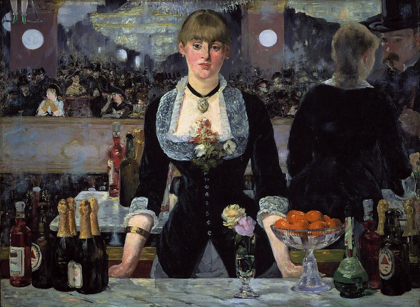 Artist: Édouard Manet Title: A Bar at the Folies-Bergère Medium: Oil on canvas Size: 37 ¾ X 51 ¼" (95.9 X 130 cm) Date: 1881 82 Source/ Museum: Courtauld Institute of Art Gallery, London. (P.1934.SC.