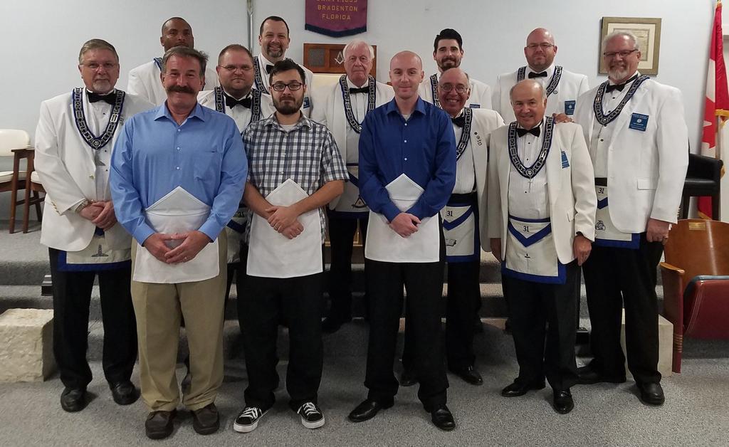 Apprentices Welcome to the Craft! Monday, March 26th Degree Master Nick Evans led the Manatee Lodge No. 31 Degree Team in an Entered Apprentice Degree for three new candidates.