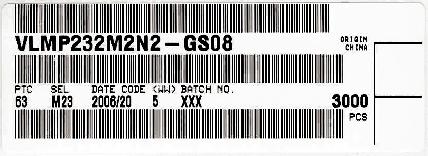 VISHAY SEMICONDUCTOR GmbH STANDARD BAR CODE PRODUCT LABEL (finished goods) PLAIN WRITTING ABBREVIATION LENGTH Item-description - 18 Item-number INO 8 Selection-code SEL 3 LOT-/serial-number BATCH 1