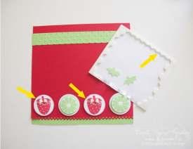 Again using Stampin Dimensionals, adhere the Green Galore strawberry stems to the Real Red