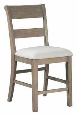 CHAPSTONE (GRAY) D732-124 (2/CN) Wood frame barstool styled with a slat back and bisque gray finish. Foam cushioned seat with polyester upholstery 19.63 W x 24.75 D x 41.