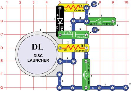 Project #44 Double Launcher OBJECTIVE: To send two foam discs flying at a time. Build the circuit and place discs inside the disc launcher (DL). Turn on the slide switch (S1) - nothing happens yet.
