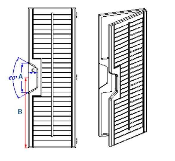 FRENH DOOR TYPE E G Max frame to frame measurement only atten Size: Type E: height () and depth () of cutout Louver Size atten Projection atten Width 1 1/4 1 7/8 2 1/2 1 3 1/2 1 3/8 4 1/2 1 7/8 =
