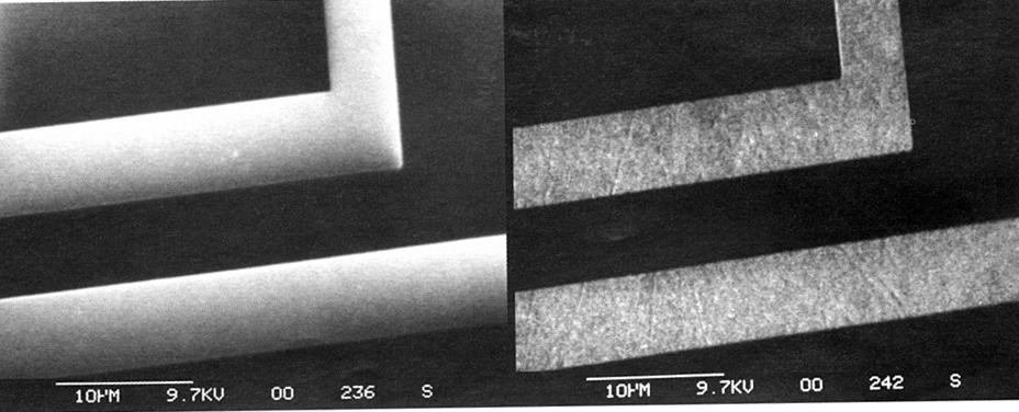 Investigate High Voltage CD-SEM High Voltage CD-SEM 100 200 kev e- Comparison of conventional SE (left) and Low Loss (right) images of copper interconnects.