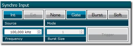 Input pulse window : o Configure the Threshold voltage so that the input pulse frequency is detected and equal to your pulse generator system o Set the Division factor to 1 o Set the input pulse