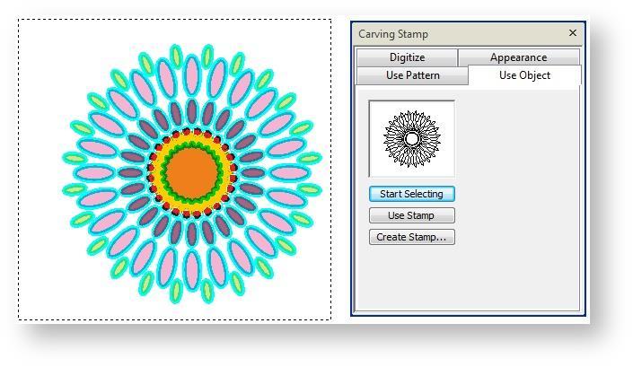 Carving stamps Hover the mouse over any target object in the design window.