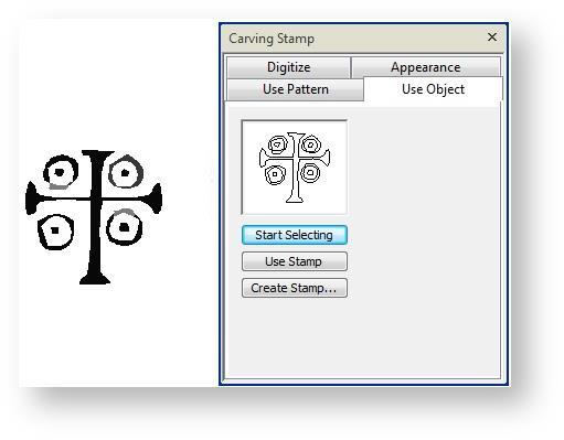 Carving stamps Click Start Selecting and select the target object. Click the Create Stamp button.
