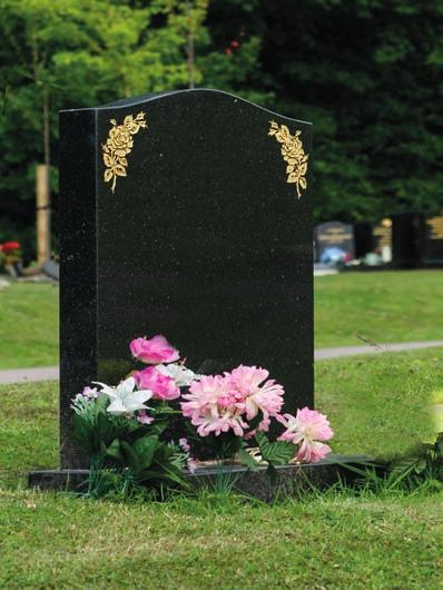 The rose design in each corner of the shoulder is highlighted with pure gold leaf. The base has a centre hole for a flower container. (Shown in Black Granite opposite.