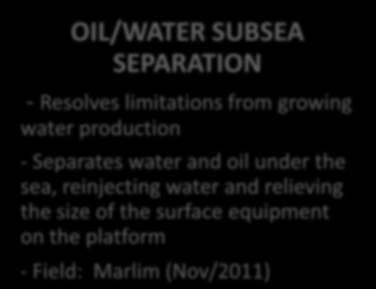 CUTTING-EDGE TECHNOLOGIES OIL/WATER SUBSEA SEPARATION - Resolves limitations from growing water production - Separates water and oil