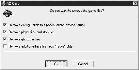 created from disk. If you plan to reinstall the game later and use the saved data, click "Cancel". If you want to erase the game completely click Ok.