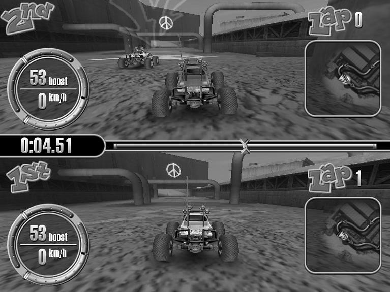 Two-Player Race Standard Race Mode In the center of the screen you will see a graphic indicator