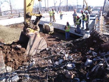 Figure 3.22. Replacement of bridge embankment material below approach slabs on the Route 46 Bridge in Clifton, N.J.