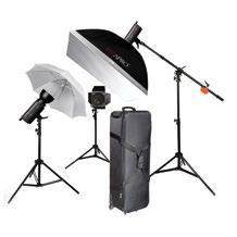 4s-2s Kit Contents 2x PIXAPRO KINO800 800Ws Flash Heads 2x Lighting Stands 1x 80x120cm Softbox 1x 40 Translucent Umbrella 2x 150W Modeling Bulbs 2x Power Cables 1x Roller