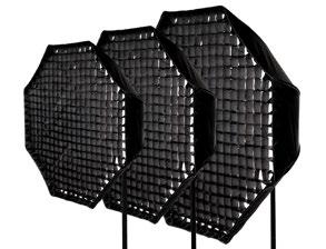 They can be positioned directly onto the subject without light spilling on the background. The grid is very simple to attach using the wide Velcro strips on the inside of the softbox.