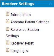 setting, the reference station coordinates, receiver resetting and web interface language: Introduction This submenu shows the