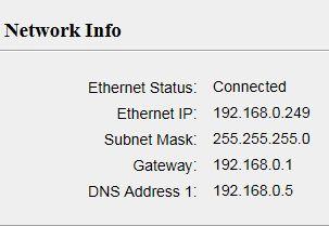 Network Info The following figure shows an example of the screen