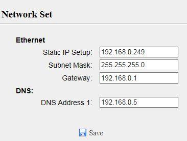 submenu to configure the related parameters of the Network,