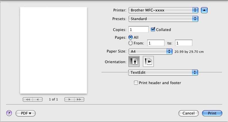 Imprimarea şi trimiterea şi primirea faxurilor Trimiterea unui fax (În cazul modelelor MFC) 6 Puteţi trimite un fax direct dintr-o aplicaţie Macintosh. Documentele fax vor fi trimise numai alb-negru.