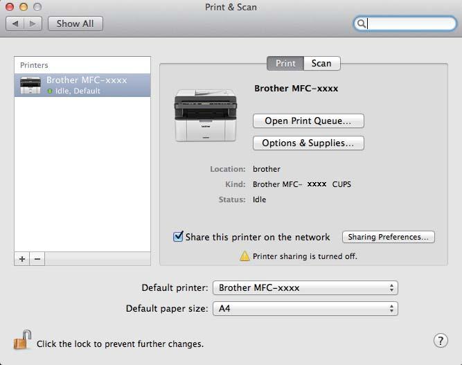 Scanarea Selectarea aparatului în secţiunea Print & Scan (Imprimare şi scanare) 7 a Conectaţi aparatul Brother la Macintosh, prin intermediul unui cablu USB.