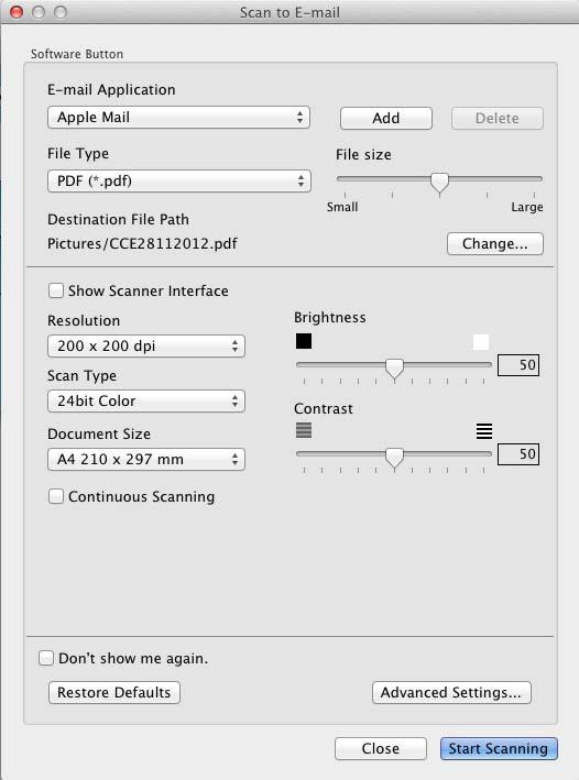 ControlCenter2 E-mail 8 Funcţia Scan to E-mail (Scanare către E-mail) vă permite să scanaţi un document în aplicaţia de e-mail implicită, astfel încât să puteţi trimite documentul scanat ca fişier