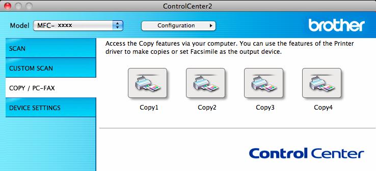 ControlCenter2 COPIERE / PC-FAX Sending (Trimitere PC-FAX) (Mac OS X v10.6.