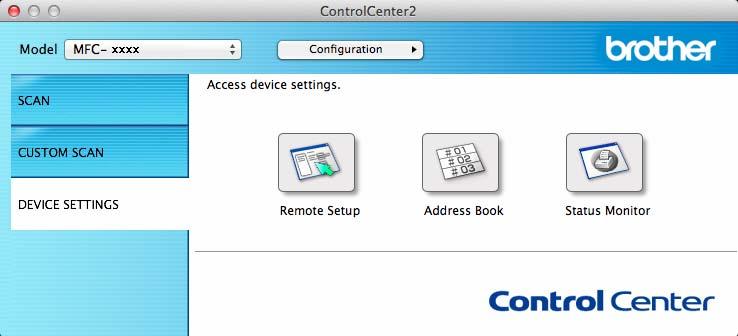 ControlCenter2 SETĂRILE DISPOZITIVULUI 8 Puteţi configura sau verifica setările aparatului.