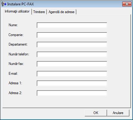 Aplicaţia Brother PC-FAX (pentru modelele MFC) Introducerea informaţiilor despre utilizator 5 Puteţi accesa Informaţii utilizator din caseta de dialog pentru trimiterea unui PC-FAX făcând clic pe