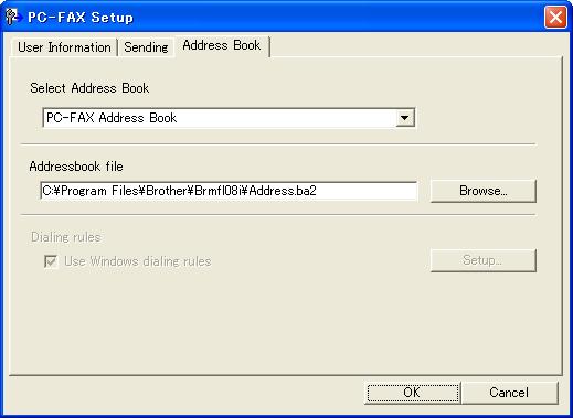 Aplicaţia Brother PC-FAX (pentru modelele MFC) Repertoar Adrese 6 Dacă aveţi instalată pe computer aplicaţia Outlook sau Outlook Express, puteţi alege din lista derulantă Select Address Book