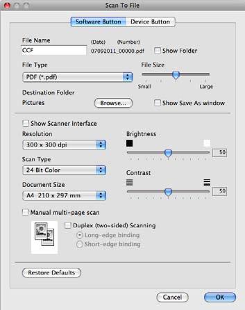 ControlCenter2 Fişier 10 Funcţia Scan to File (Scanare către fişier) vă permite să scanaţi o imagine şi să o salvaţi într-un director de pe hard disc în orice format de fişier.