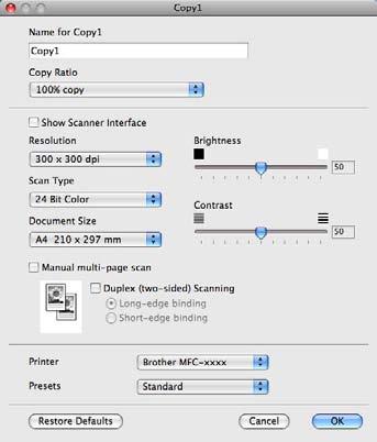 ControlCenter2 COPIERE / PC-FAX (Mac OS X 10.5.8 şi 10.6.x, PC-FAX numai pentru modelele MFC) 10 COPIERE Vă permite să folosiţi calculatorul dvs.