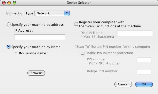 Scanare în reţea (pentru utilizatori de reţea) Configurarea scanării în reţea (Macintosh) 13 Dacă doriţi să scanaţi de la un aparat dintr-o reţea, selectaţi aparatul conectat la reţea din aplicaţia