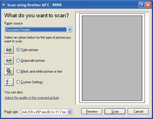 Scanarea h Dacă este necesar, potriviţi următoarele setări în fereastra de dialog Scanner Setup (Setare scanner): Paper source (Sursă hârtie) (1) Tip imagine (2) Adjust the quality of the scanned