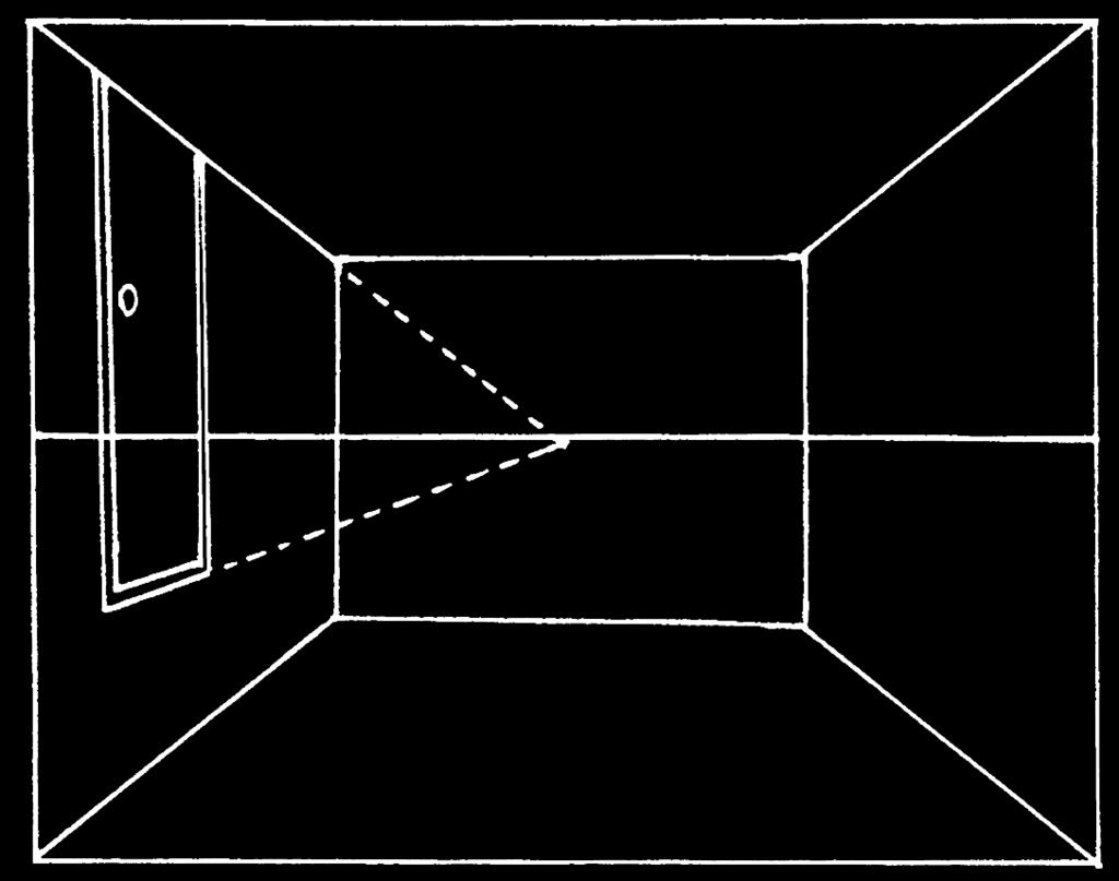 To draw windows, doors, or blackboards in perspective, first draw the top and bottom edges.