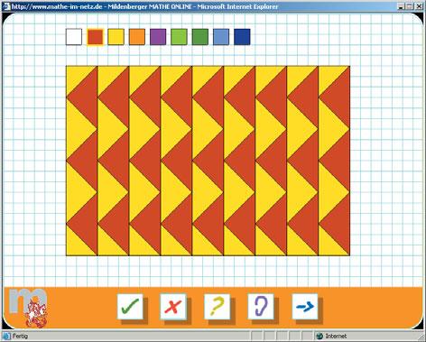 Tip: If you hold the left mouse button and move the cursor over the squares, you can colour in the triangles more quickly, instead of clicking on each one